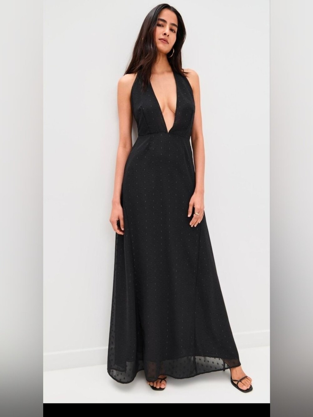AFRM Noir Black Sheer Burnout Halter Maxi Dress XXL NWT